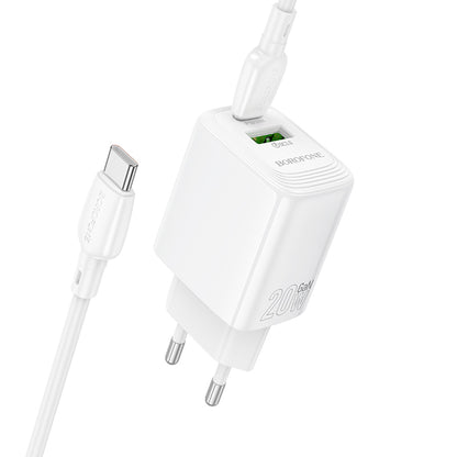 Nettlader med USB-C-kabel Borofone BN27 Fuente, 20W, 3A, 1 x USB-A - 1 x USB-C, Hvit