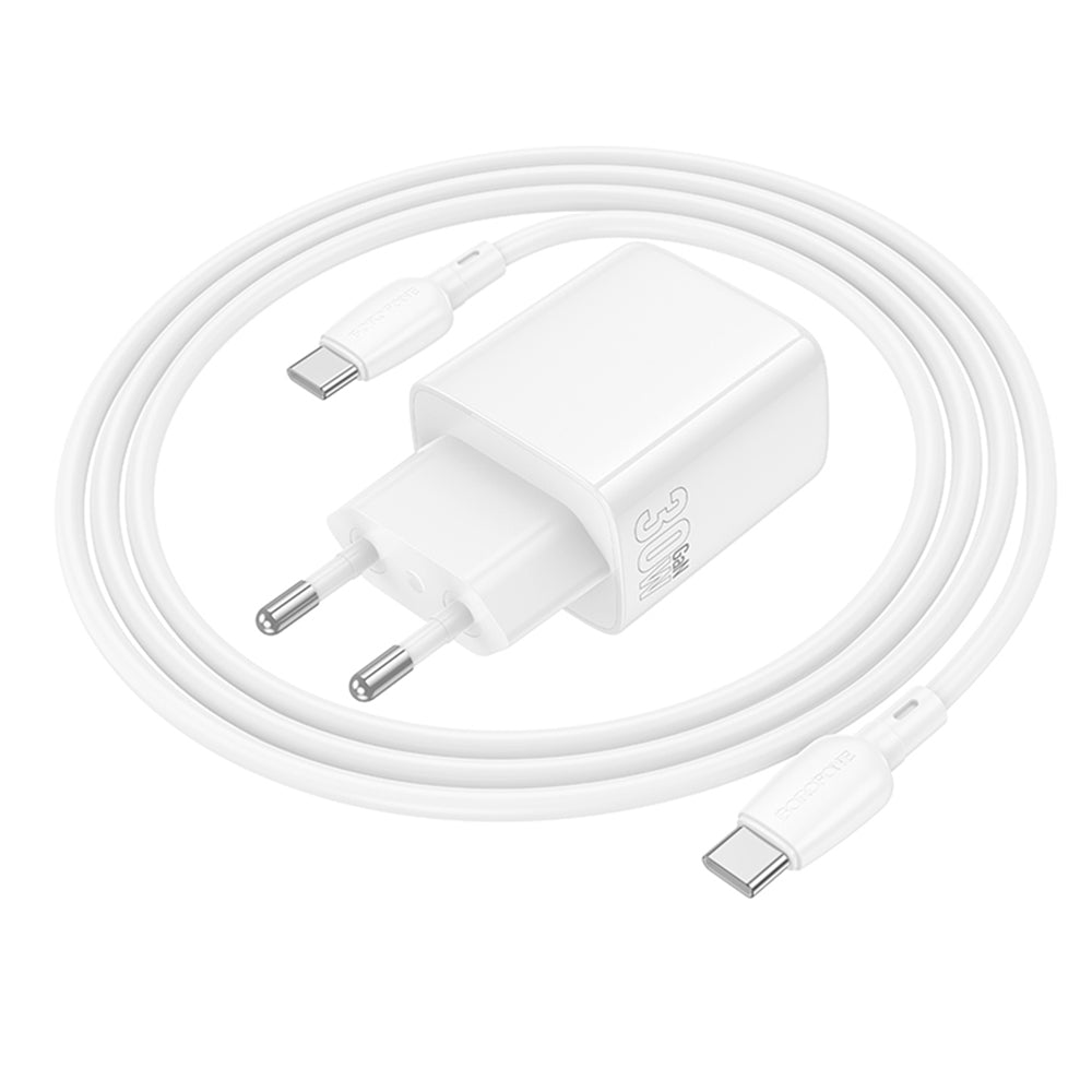 Nettlader med USB-C-kabel Borofone BN29 Fuente, 30W, 3A, 1 x USB-A - 1 x USB-C, Hvit