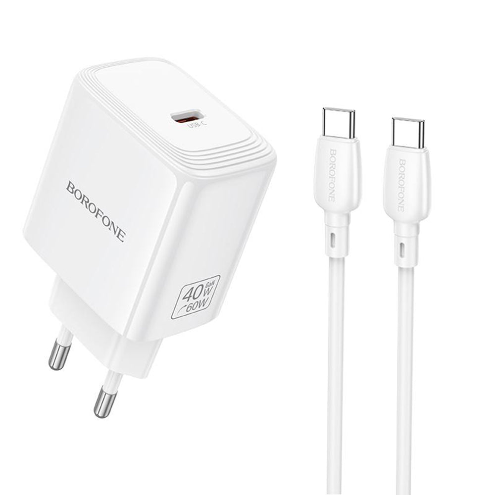Nettlader med USB-C-kabel Borofone BN33 Fuente, 40W, 1 x USB-C, hvit