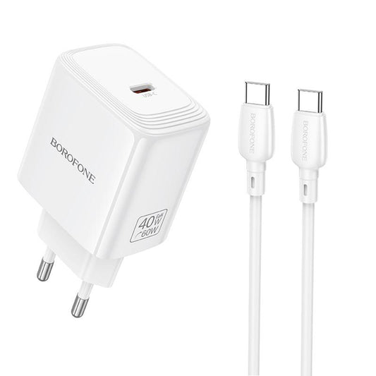 Nettlader med USB-C-kabel Borofone BN33 Fuente, 40W, 1 x USB-C, hvit