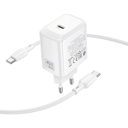 Nettlader med USB-C-kabel Borofone BN33 Fuente, 40W, 1 x USB-C, hvit