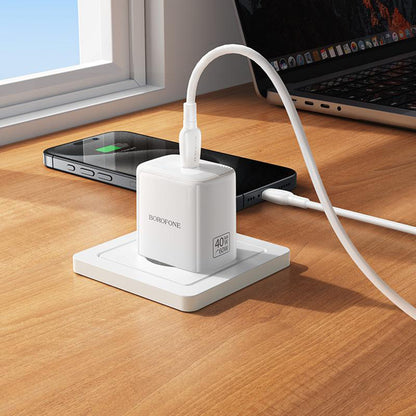Nettlader med USB-C-kabel Borofone BN33 Fuente, 40W, 1 x USB-C, hvit