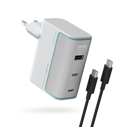 Nettlader med USB-C-kabel Cuktech, 100W, 5A, 1 x USB-A - 2 x USB-C, hvit CKAD1003EUGW