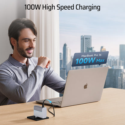 Nettlader med USB-C-kabel Cuktech, 100W, 5A, 1 x USB-A - 2 x USB-C, hvit CKAD1003EUGW