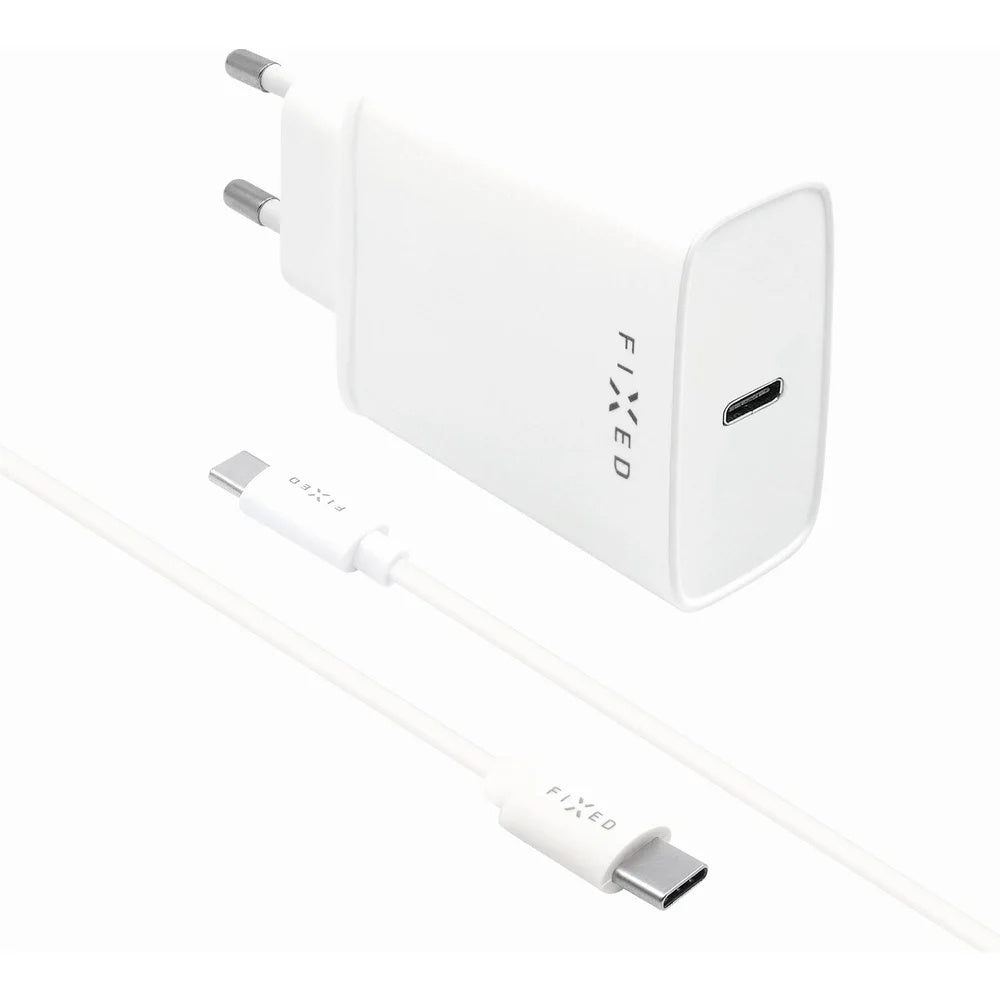 Nettlader med USB-C-kabel Fixed, 20W, 3A, 1 x USB-C, Hvit