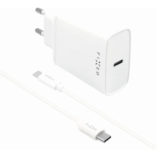 Nettlader med USB-C-kabel Fixed, 20W, 3A, 1 x USB-C, Hvit