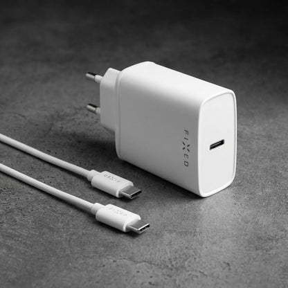 Nettlader med USB-C-kabel Fixed, 20W, 3A, 1 x USB-C, Hvit