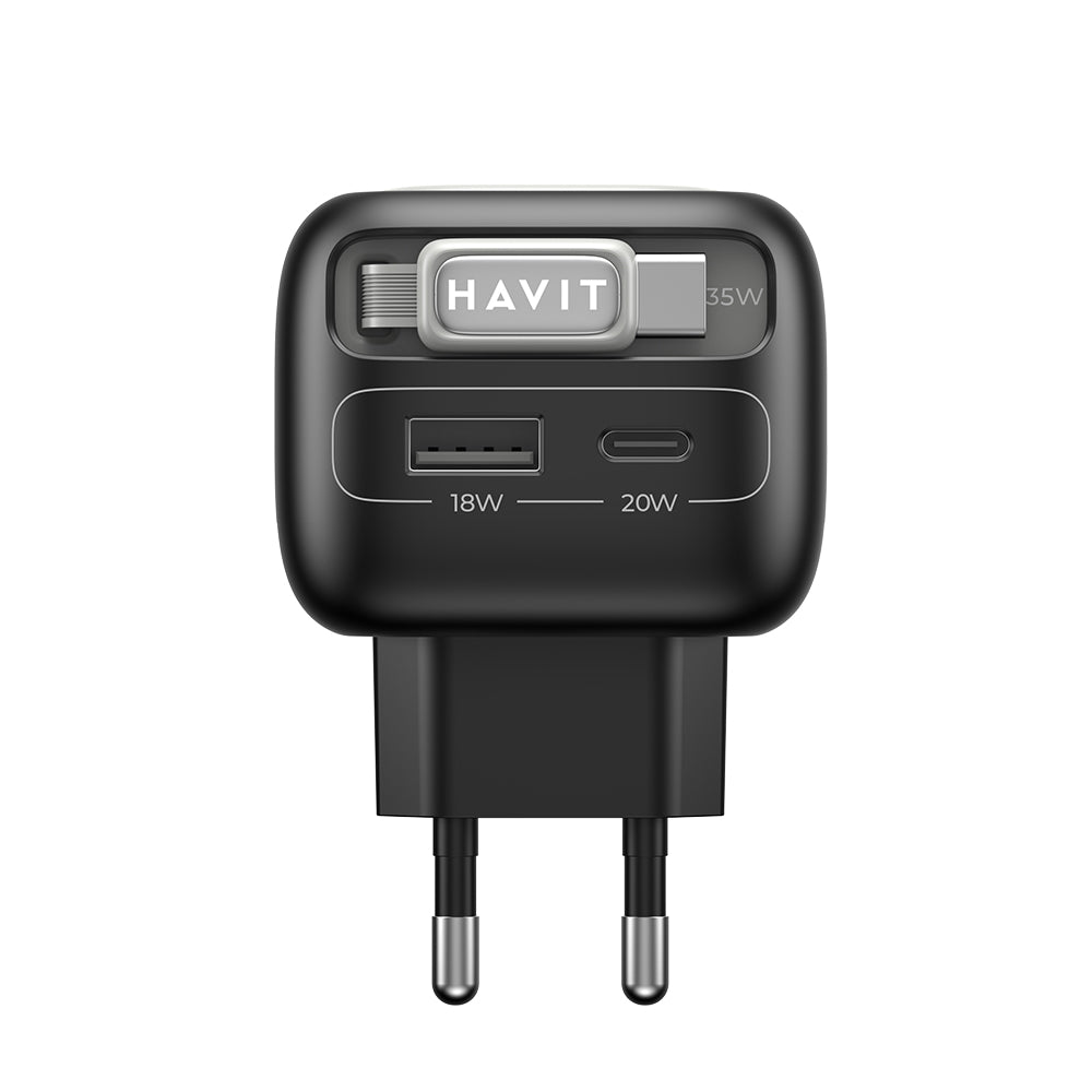 Nettlader med USB-C-kabel HAVIT UC251, 35W, 3A, 1 x USB-A - 1 x USB-C, Svart Grå