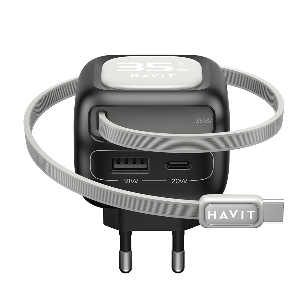 Nettlader med USB-C-kabel HAVIT UC251, 35W, 3A, 1 x USB-A - 1 x USB-C, Svart Grå