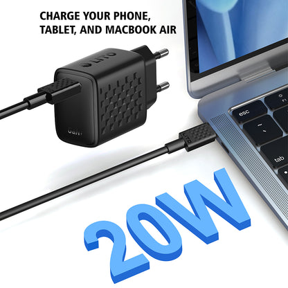 Nettlader med USB-C-kabel Lito LC13T, 20W, 3A, 1 x USB-C, Svart