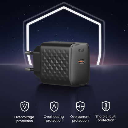 Nettlader med USB-C-kabel Lito LC13T, 20W, 3A, 1 x USB-C, Svart