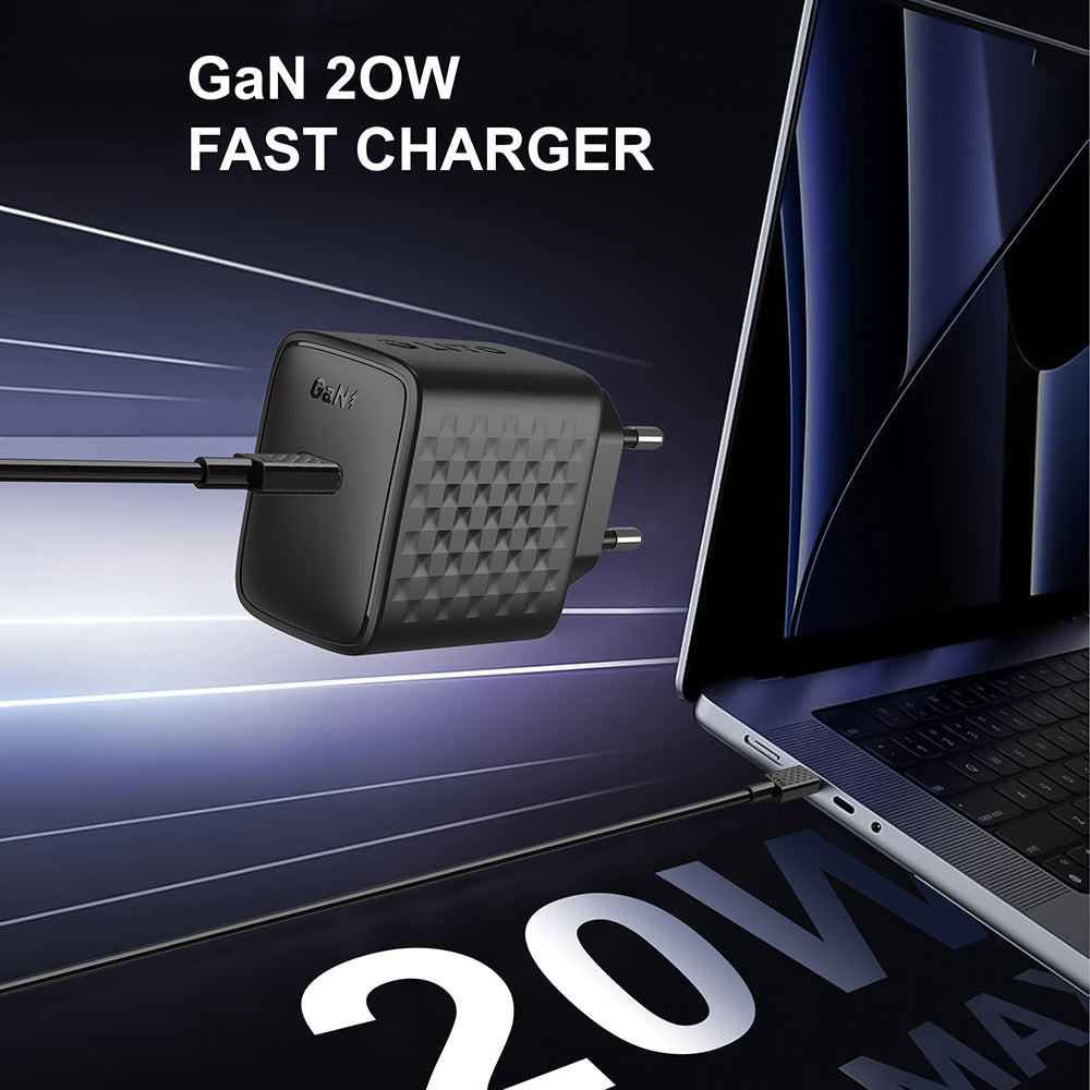 Nettlader med USB-C-kabel Lito LC13T, 20W, 3A, 1 x USB-C, Svart