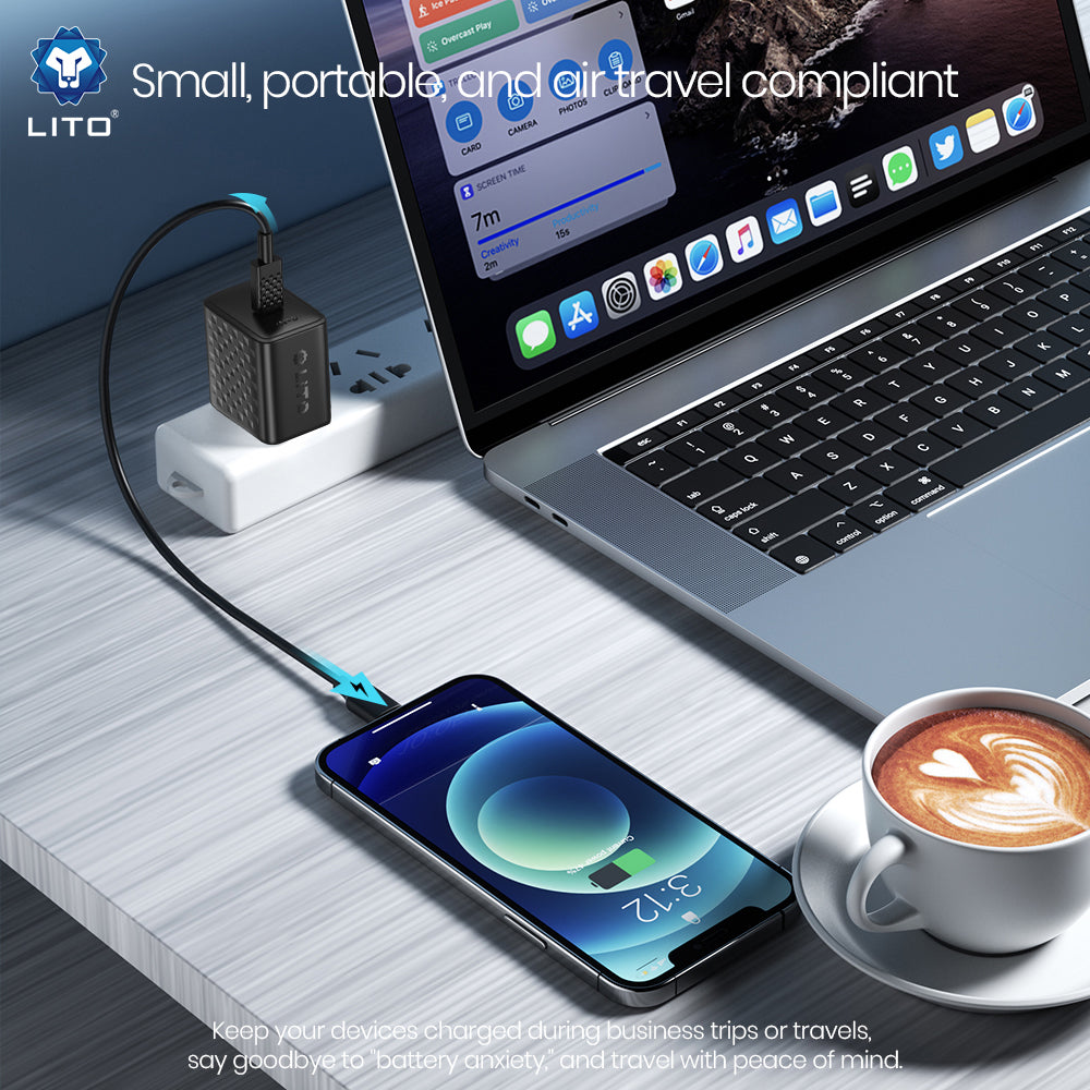 Nettlader med USB-C-kabel Lito LC20T, 45W, 3A, 1 x USB-C, Svart