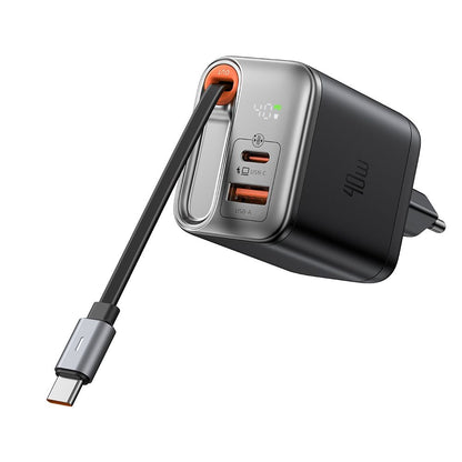 Nettlader med USB-C-kabel McDodo CH-4281 FreeGo Display, 40W, 3A, 1 x USB-A - 1 x USB-C, Svart
