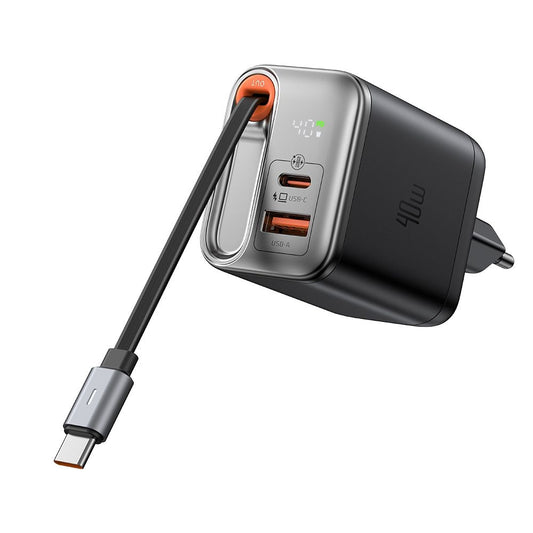 Nettlader med USB-C-kabel McDodo CH-4281 FreeGo Display, 40W, 3A, 1 x USB-A - 1 x USB-C, Svart
