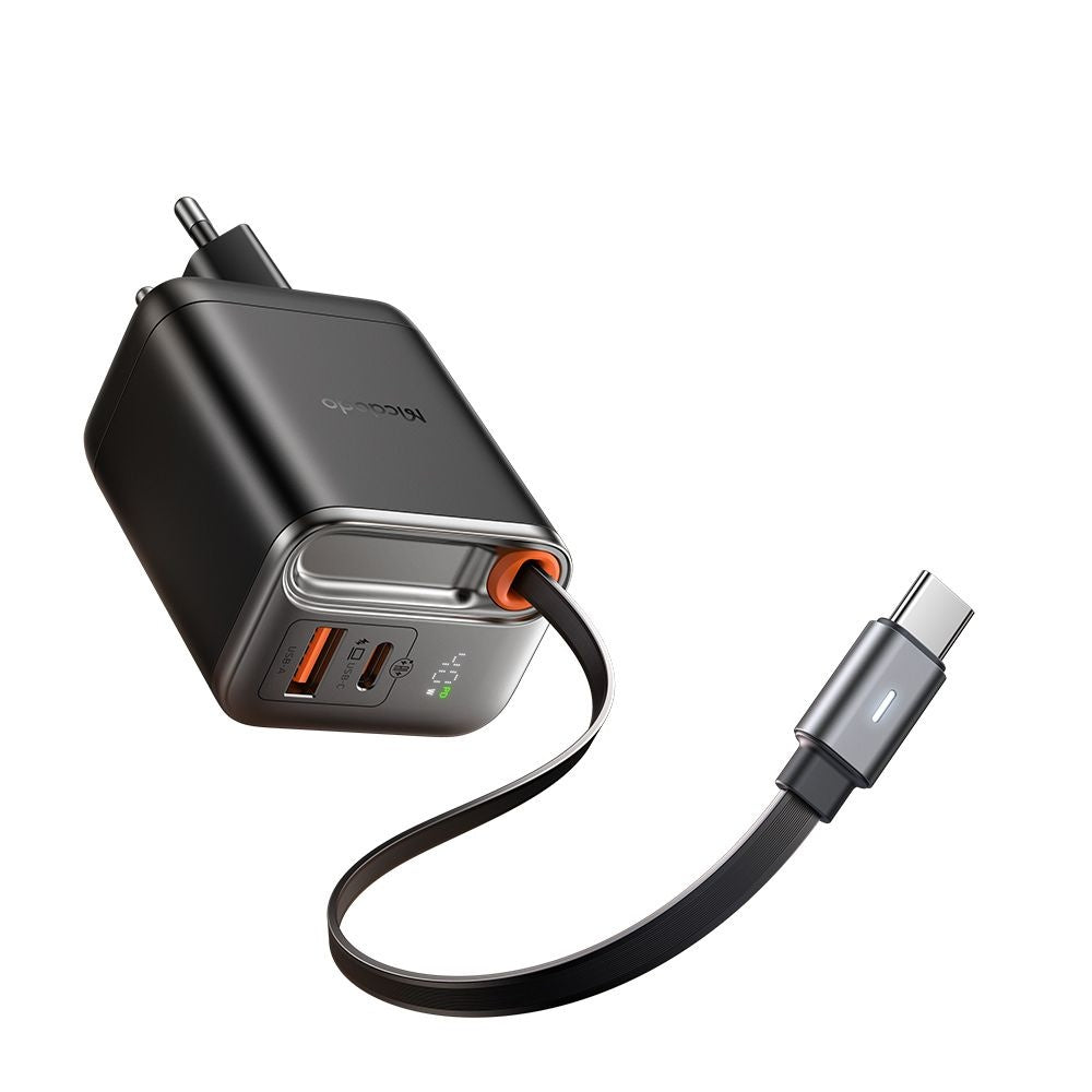 Nettlader med USB-C-kabel McDodo CH-4281 FreeGo Display, 40W, 3A, 1 x USB-A - 1 x USB-C, Svart