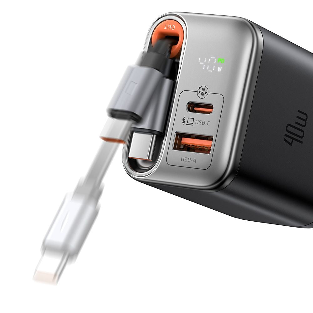 Nettlader med USB-C-kabel McDodo CH-4281 FreeGo Display, 40W, 3A, 1 x USB-A - 1 x USB-C, Svart