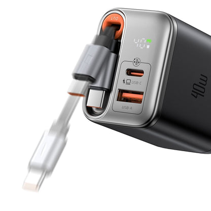 Nettlader med USB-C-kabel McDodo CH-4281 FreeGo Display, 40W, 3A, 1 x USB-A - 1 x USB-C, Svart
