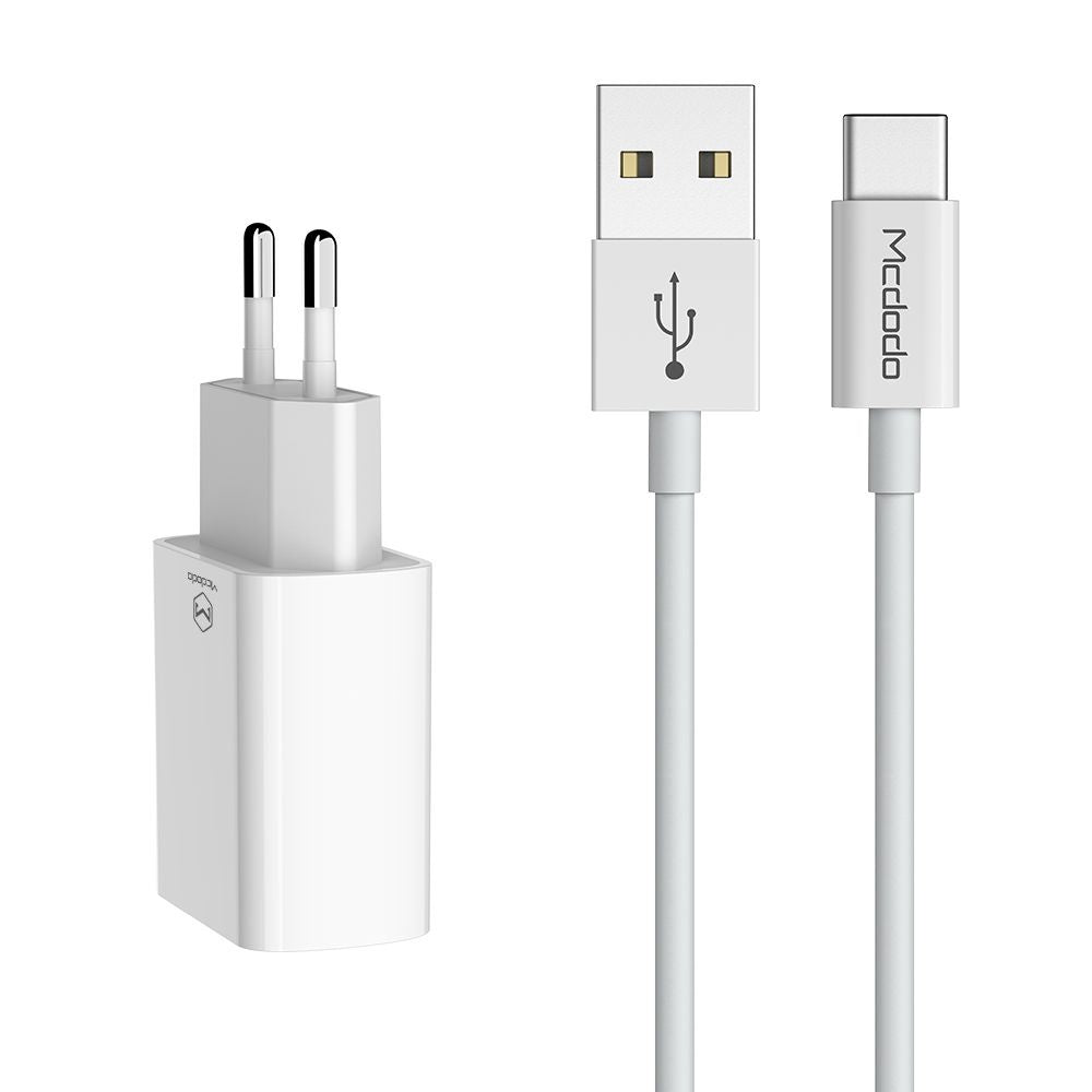Nettlader med USB-C-kabel McDodo CH-6721 Tilbud, 12W, 2.4A, 2 x USB-A, Hvit
