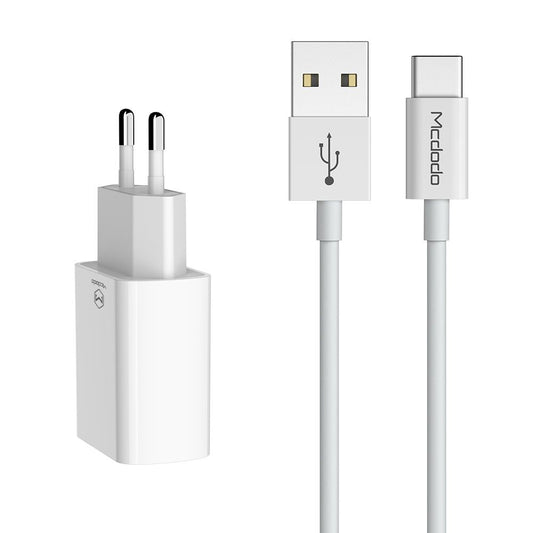 Nettlader med USB-C-kabel McDodo CH-6721 Tilbud, 12W, 2.4A, 2 x USB-A, Hvit