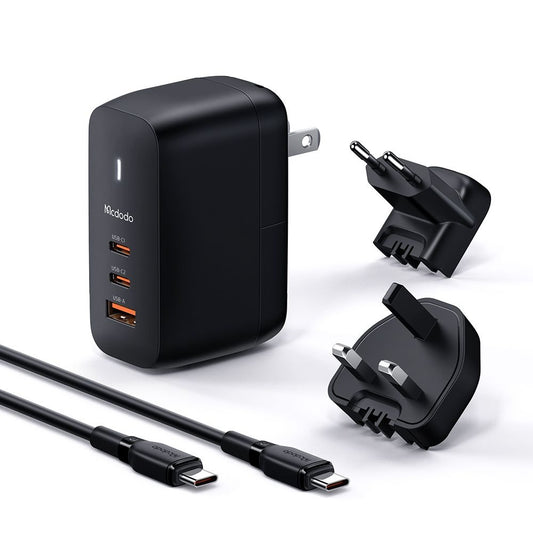 Nettlader med USB-C-kabel McDodo CH-8442 Mecha Travel, 65W, 5A, 1 x USB-A - 2 x USB-C, Svart