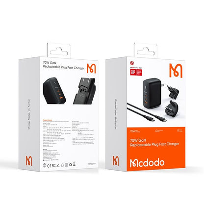 Nettlader med USB-C-kabel McDodo CH-8442 Mecha Travel, 65W, 5A, 1 x USB-A - 2 x USB-C, Svart