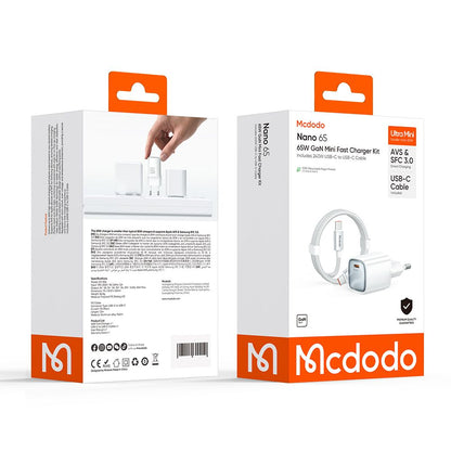 Nettlader med USB-C-kabel Mcdodo Nano CH-8263, 65W, 3,25A, 1 x USB-C, hvit
