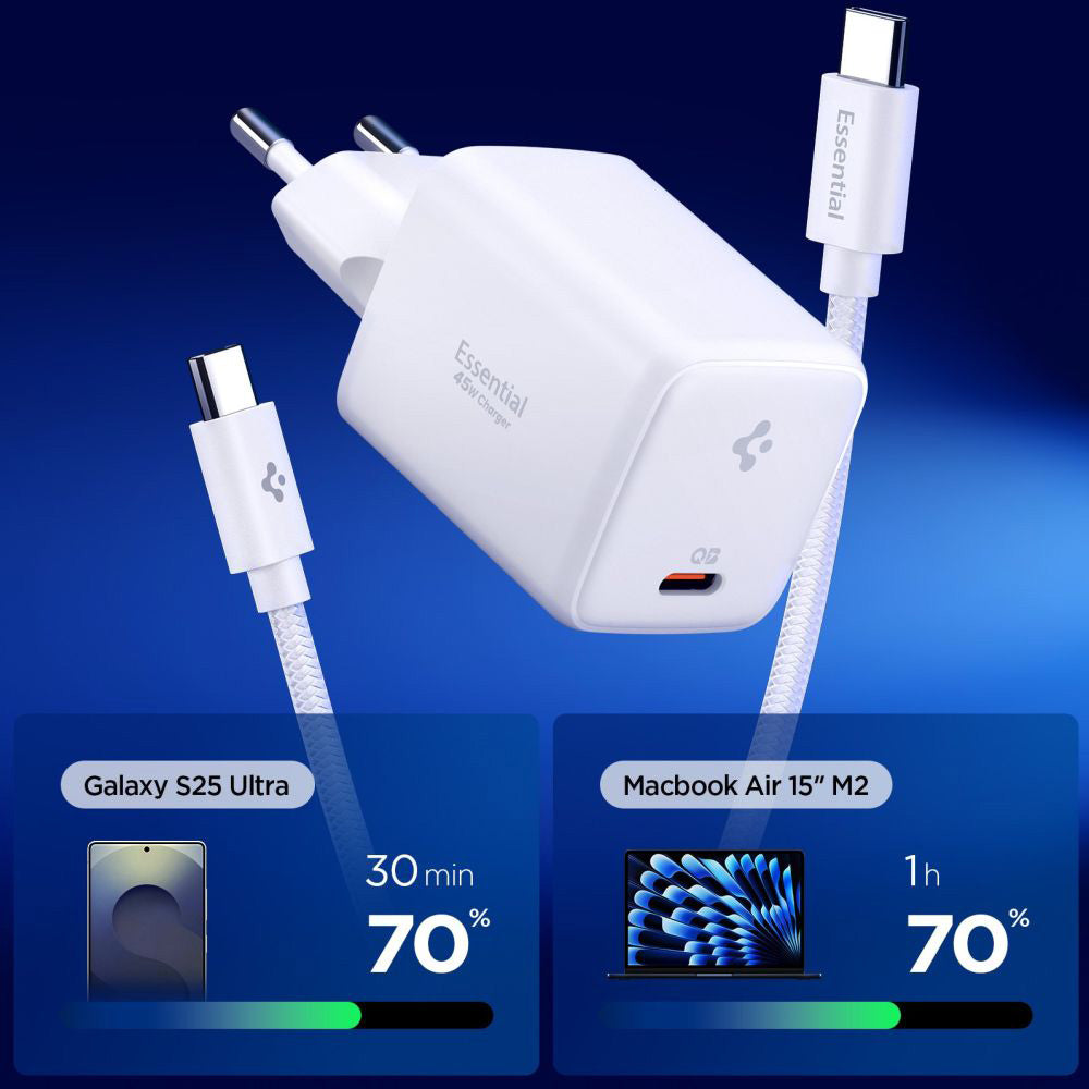 Nettlader med USB-C-kabel Spigen EE451EU Essential, 45W, 3A, 1 x USB-C, Hvit ACH09473