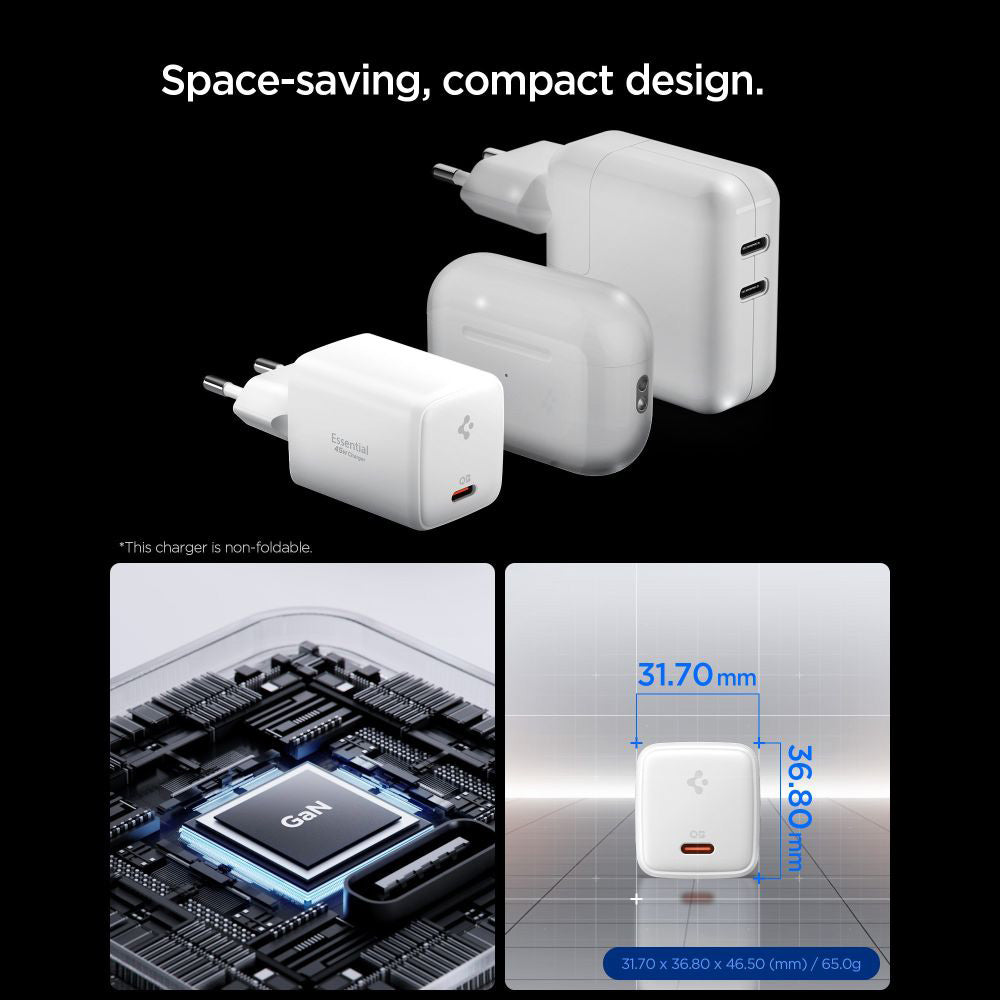 Nettlader med USB-C-kabel Spigen EE451EU Essential, 45W, 3A, 1 x USB-C, Hvit ACH09473