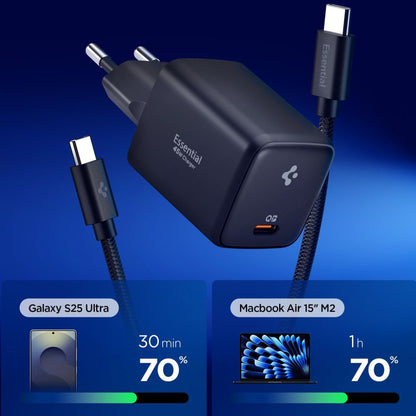 Nettlader med USB-C-kabel Spigen EE451EU Essential, 45W, 3A, 1 x USB-C, Svart ACH09474