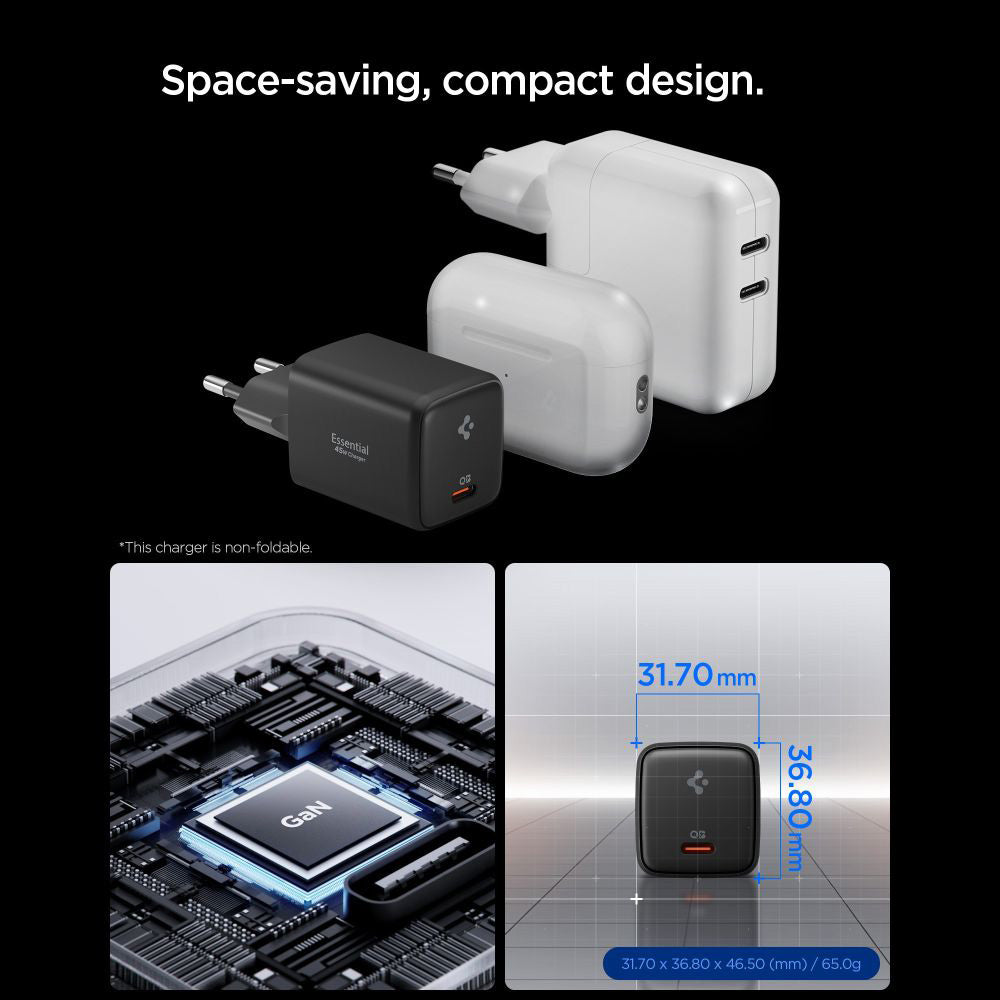 Nettlader med USB-C-kabel Spigen EE451EU Essential, 45W, 3A, 1 x USB-C, Svart ACH09474