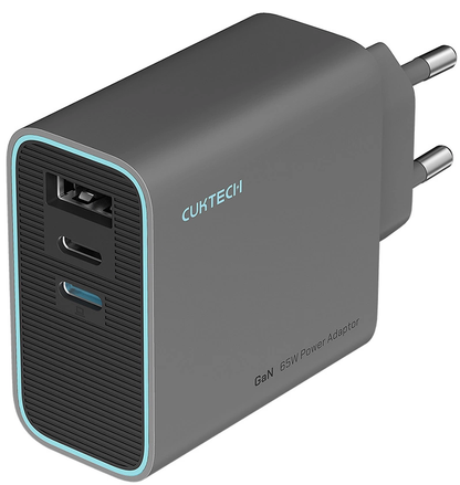 Cuktech Nettlader, 65W, 3A, 1 x USB-A - 2 x USB-C, Grå CUKAD653EUGR