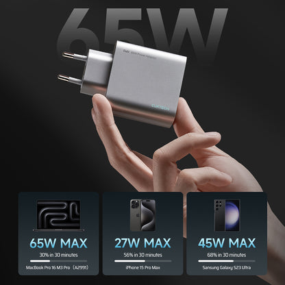 Cuktech nettadapter, 65W, 3,25A, 1 x USB-A - 2 x USB-C, hvit CUK0A15CEUSL