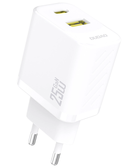 Dudao A26T nettverkslader, 25W, 3A, 1 x USB-A - 1 x USB-C, Hvit