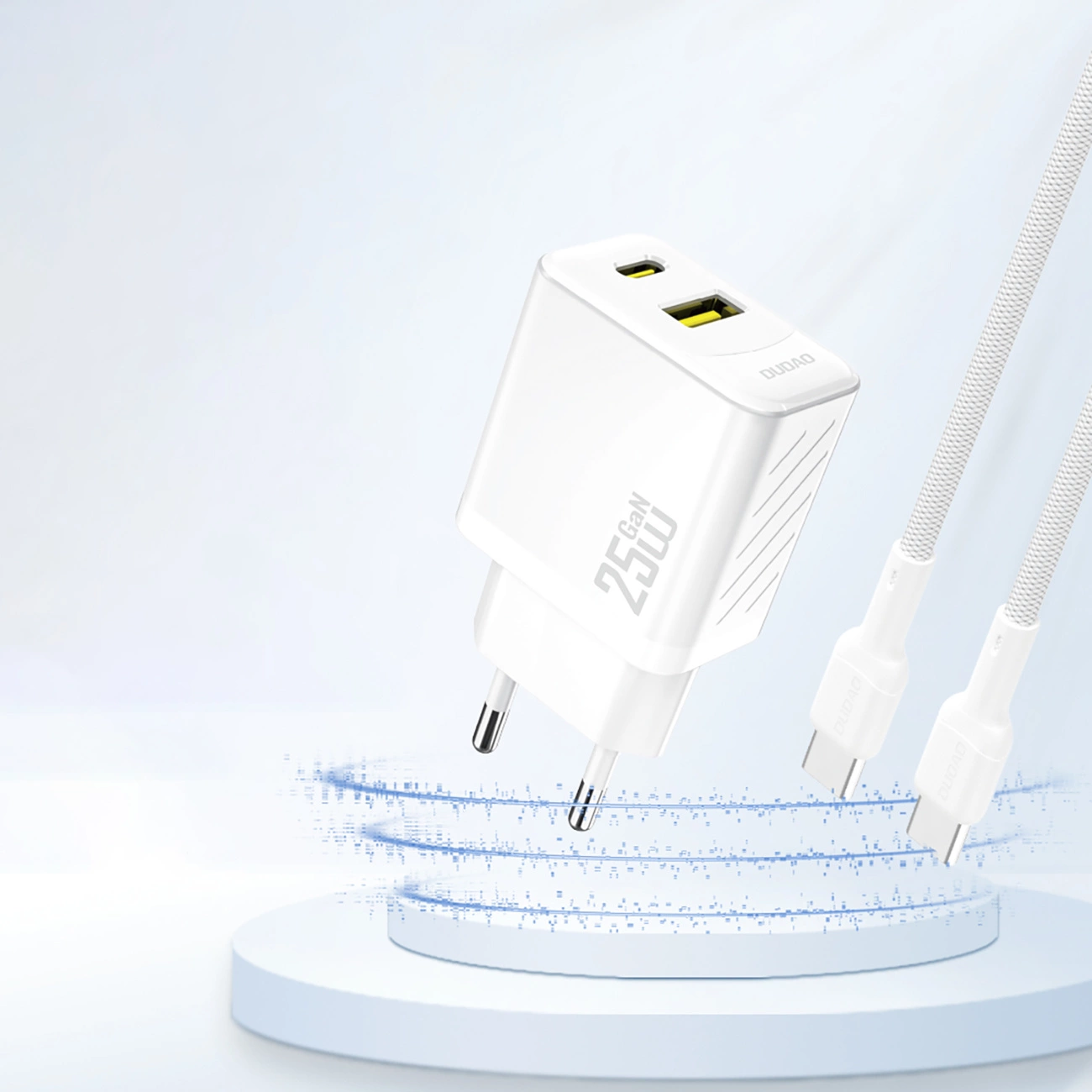 Dudao A26T nettverkslader, 25W, 3A, 1 x USB-A - 1 x USB-C, Hvit