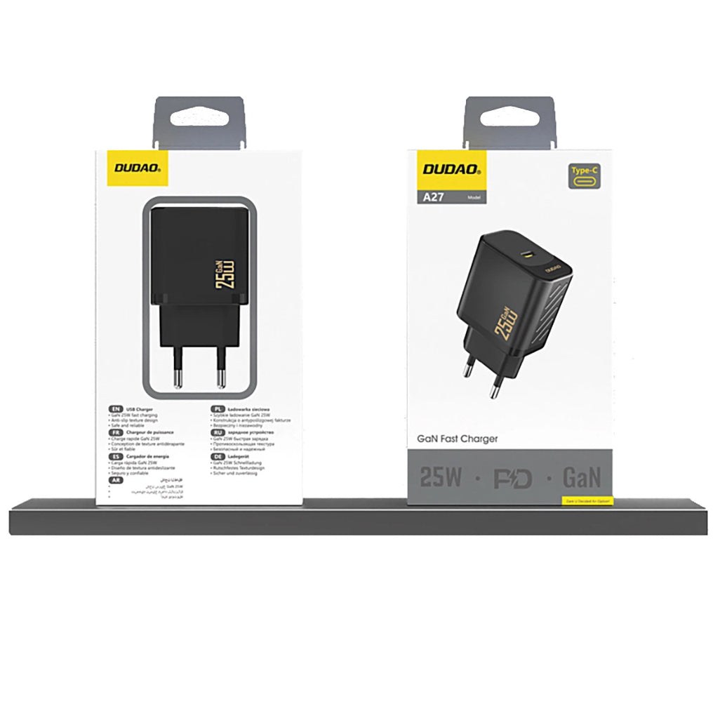 Lader for nettverk Dudao A27, 25W, 3A, 1 x USB-C, Svart