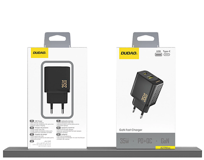 Dudao A27 Max Nettlader, 35W, 1 x USB-A - 1 x USB-C, Svart