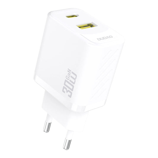 Lader for nettverk Dudao A27TEU, 30W, 3A, 1 x USB-A - 1 x USB-C, Hvit