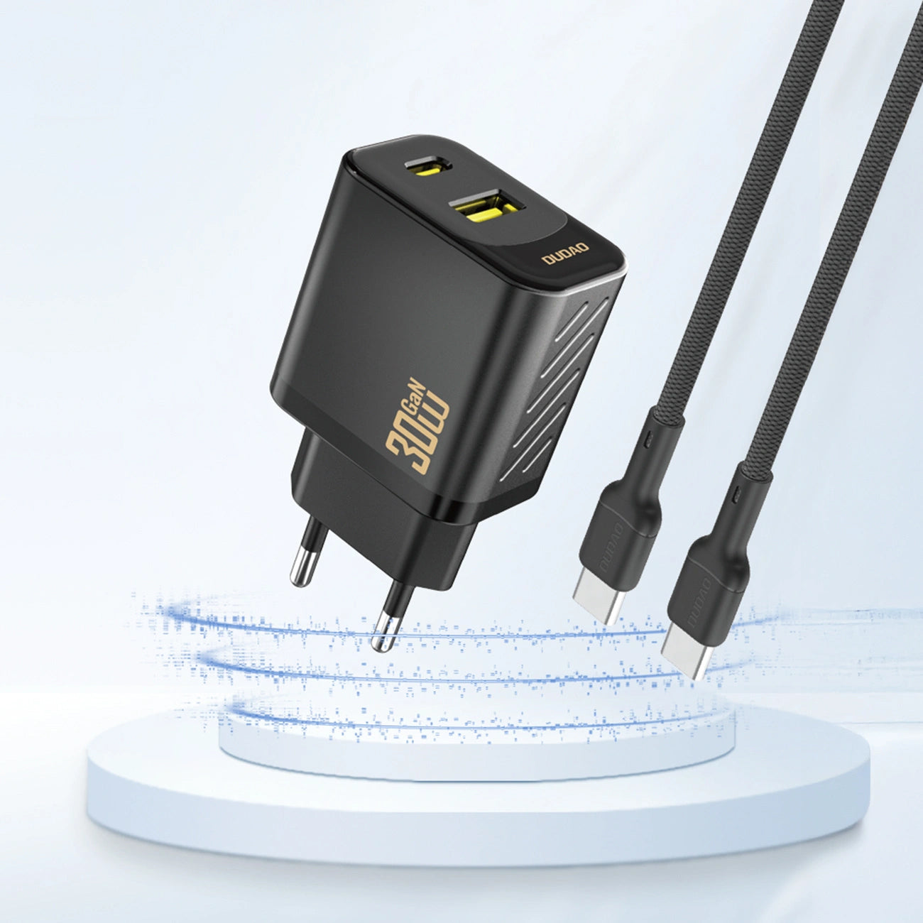Nettlader Dudao A27TEU, 30W, 3A, 1 x USB-A - 1 x USB-C, Svart