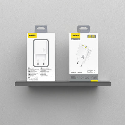 Lader for nettverk Dudao A27TEU, 30W, 3A, 1 x USB-A - 1 x USB-C, Hvit