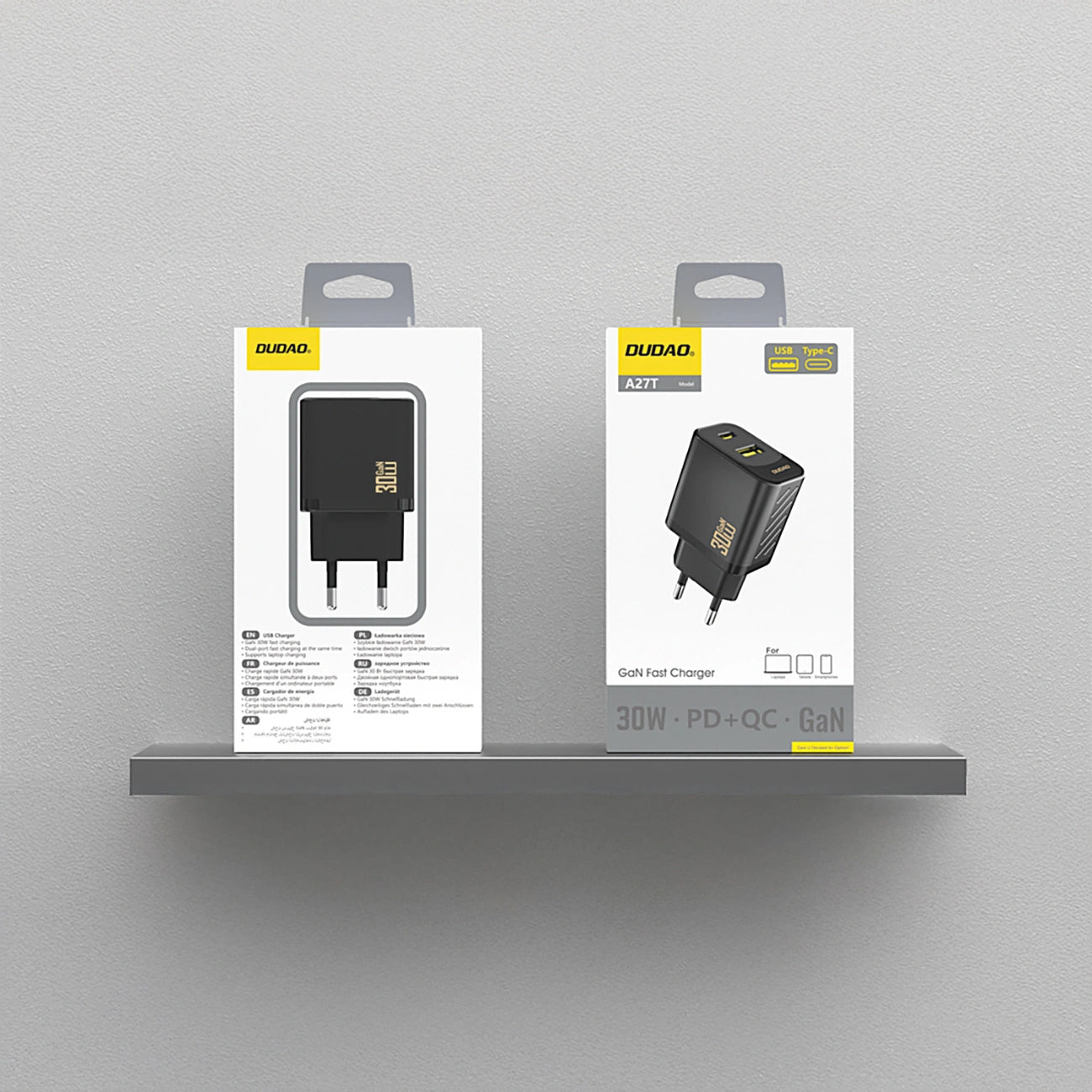 Nettlader Dudao A27TEU, 30W, 3A, 1 x USB-A - 1 x USB-C, Svart