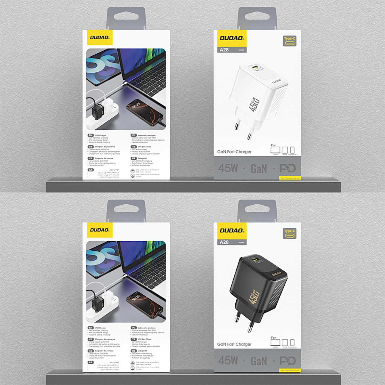 Nettlader Dudao A28, 45W, 3A, 1 x USB-C, Svart