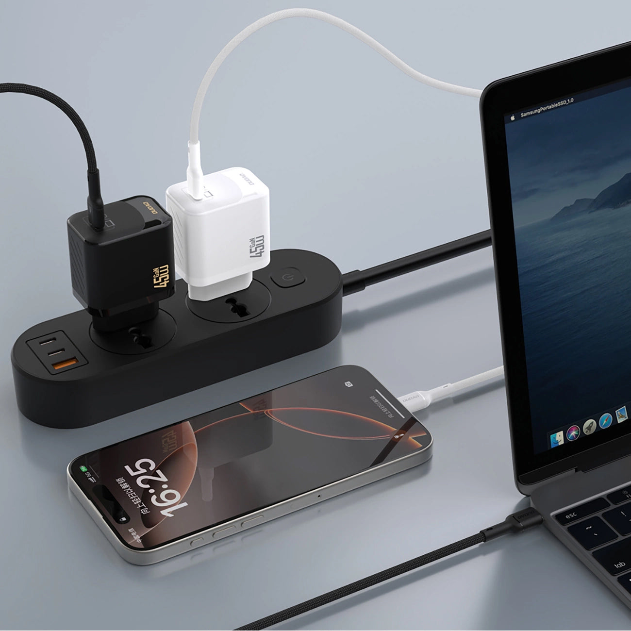 Lader for nettverk Dudao A28, 45W, 3A, 1 x USB-C, Hvit
