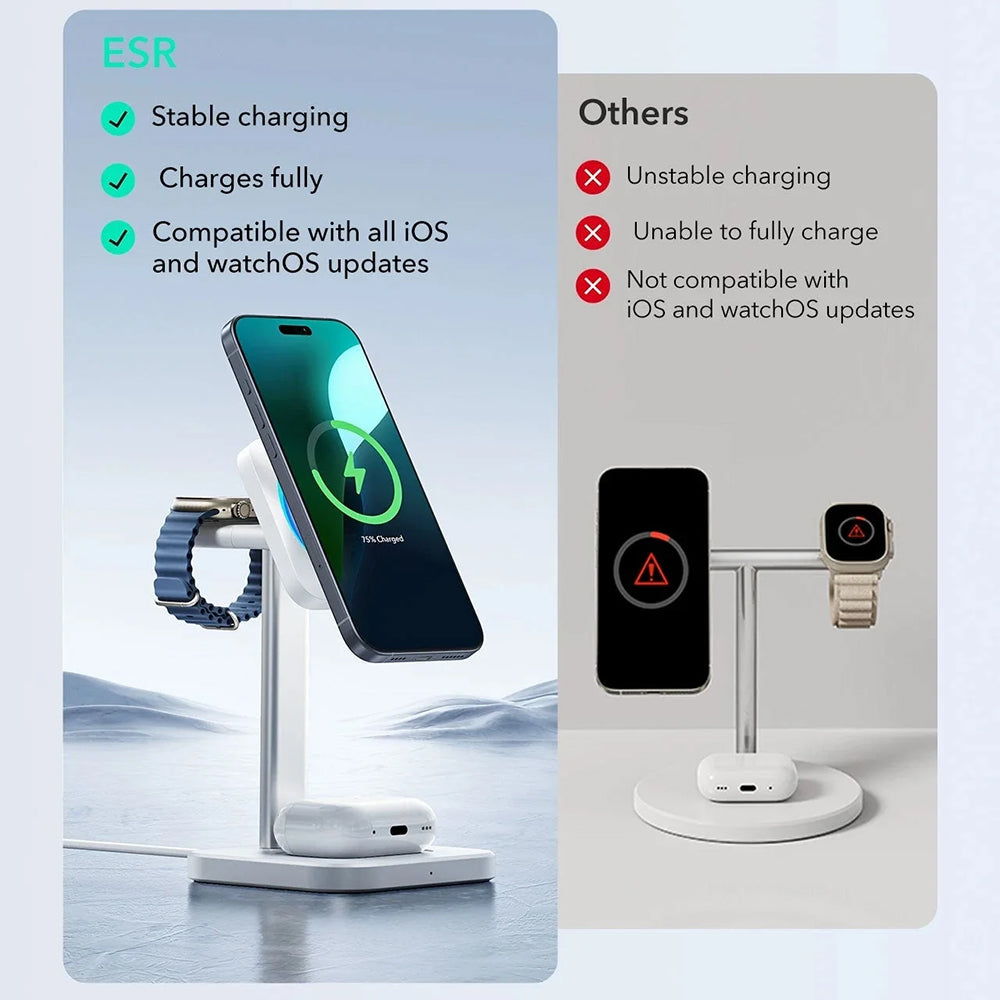 Trådløs Nettlader ESR CryoBoost 3in1, 25W, 1.67A, Svart