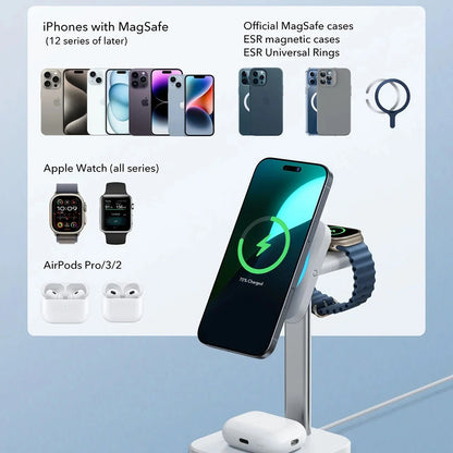 Trådløs Nettlader ESR CryoBoost 3in1, 25W, 1.67A, Svart