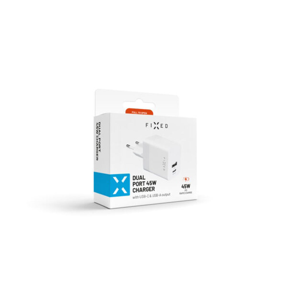 Nettlader Fixed Mini, 45W, 3A, 1 x USB-A - 1 x USB-C, Hvit
