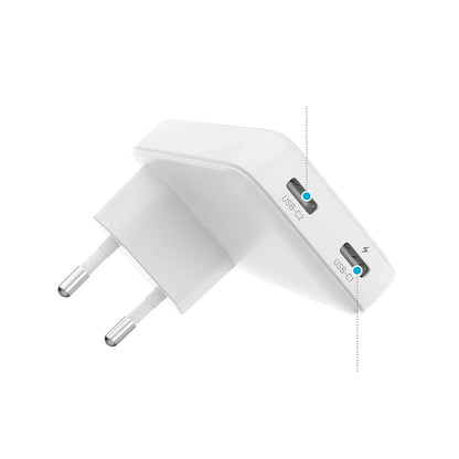 Lader Fixed Slim, 45W, 3A, 2 x USB-C, Hvit
