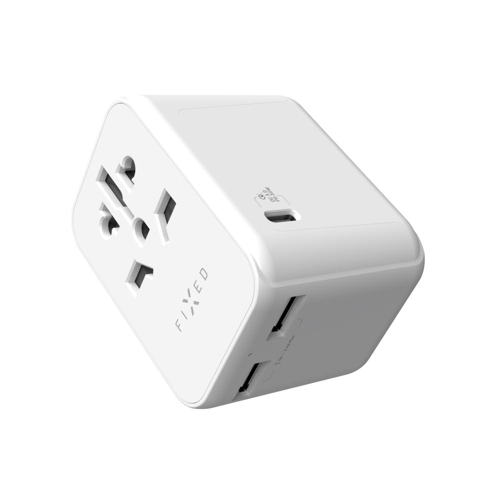 Lader for nettverk Fixed Travel, 30W, 3A, 2 x USB-A - 1 x USB-C, Hvit
