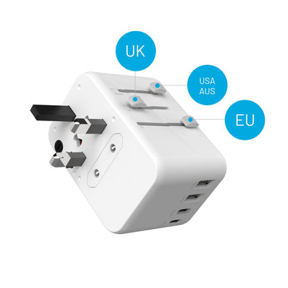 Lader for nettverk Fixed Travel, 65W, 3.25A, 2 x USB-A - 3 x USB-C, Hvit