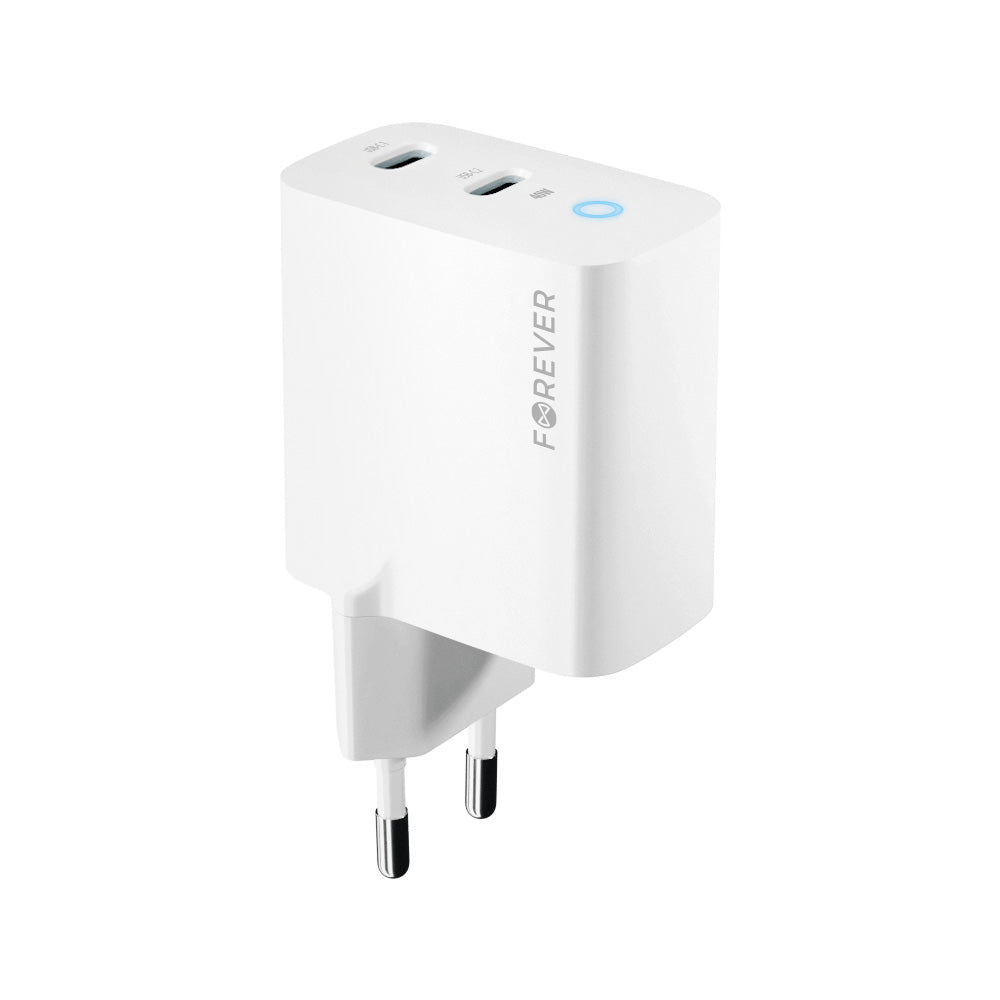 Nettverkslader Forever TC-06-40CC, 40W, 3A, 2 x USB-C, hvit 